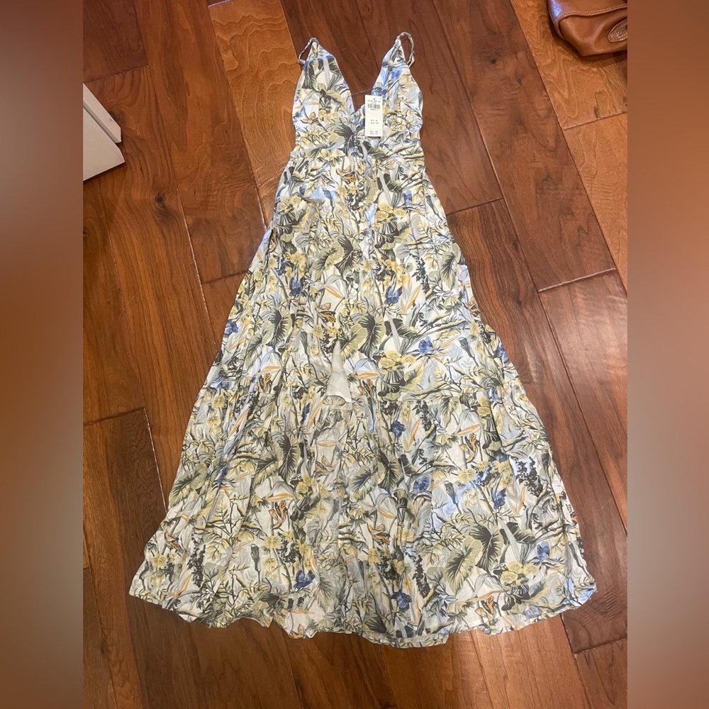 Abercrombie & Fitch V-Neck Floral Maxi Dress in Yellow, Blue, Green